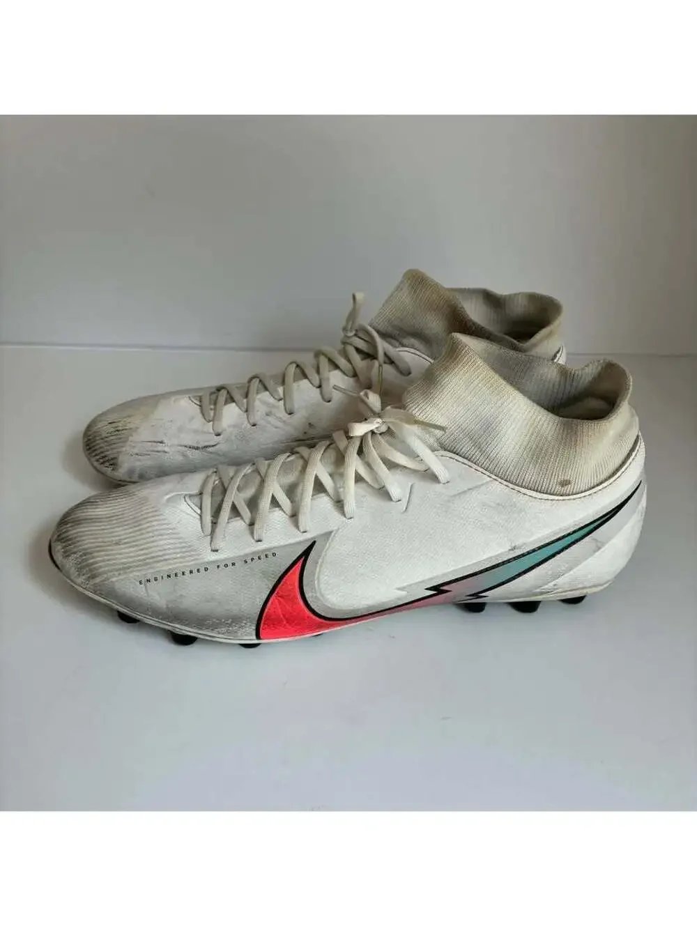 Nike Mercurial Superfly 7 Academy Soccer Cleats White Crimson Jade Men’s 12.5